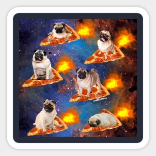 Pugs in Space Riding Pizza Sticker